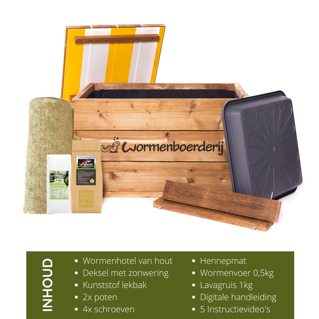 Wormenboerderij productafbeelding wormenhotel wormenbak van hout